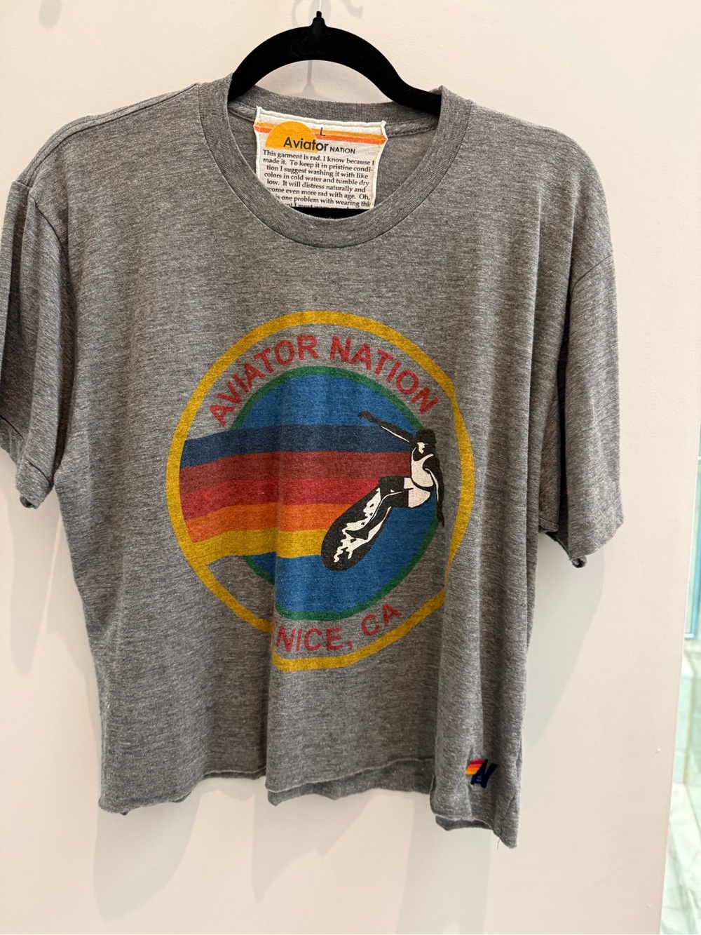Aviator Nation Kids Grey Tee with Rainbow Circle Logo